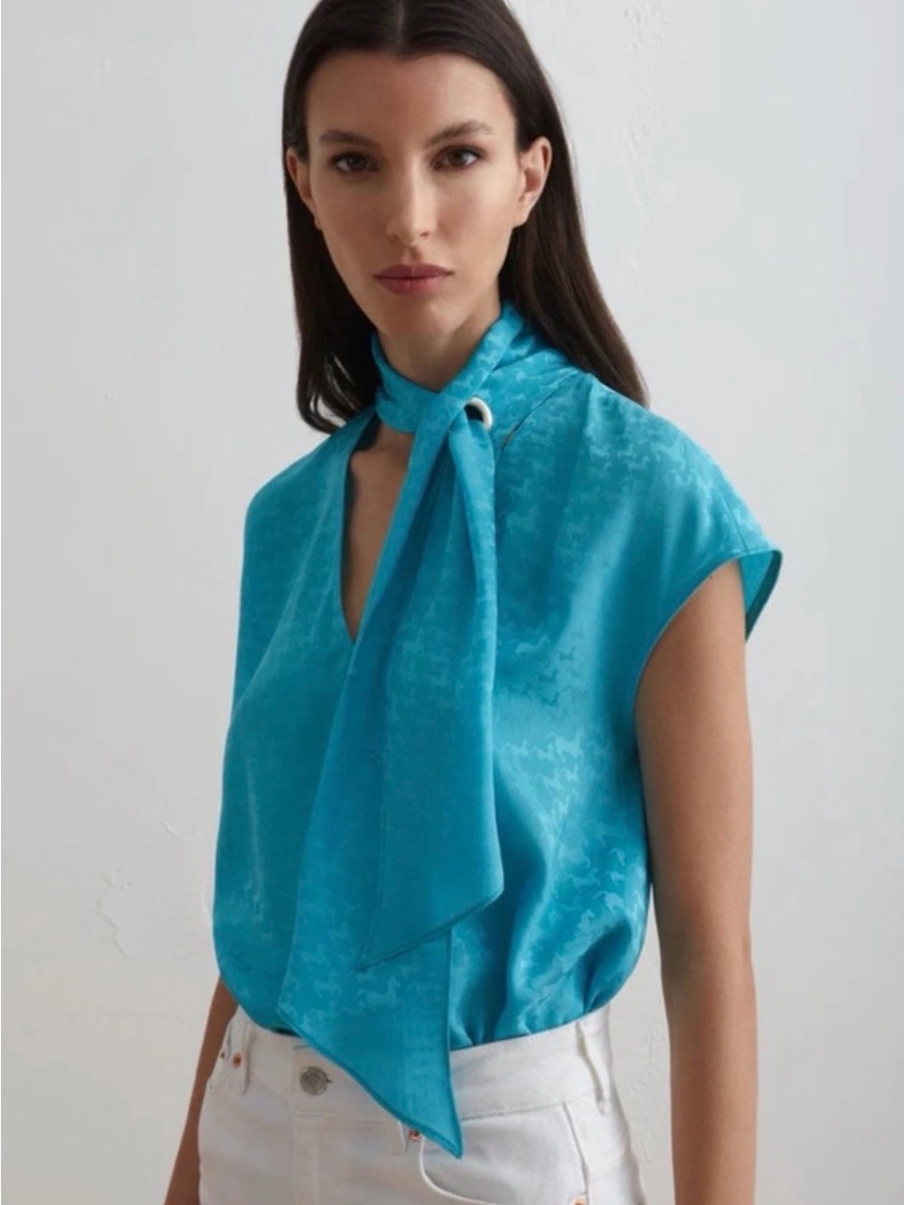 Judith & Charles Aqua Blue Horse Print Blouse